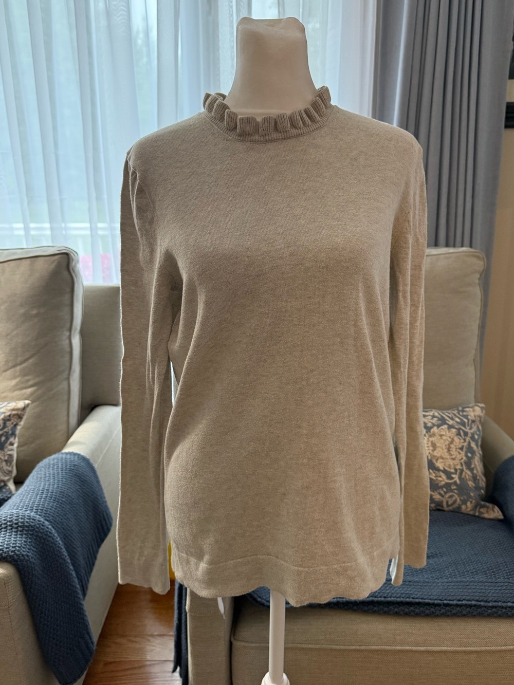 J. Crew Ruffle Mock Neck Long Sleeve Sweater - Cream